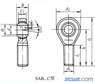 SIB…C、SA…C型杆端关节轴承的结构型式和外形尺寸
