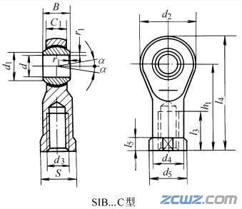 SIB…C、SA…C型杆端关节轴承的结构型式和外形尺寸