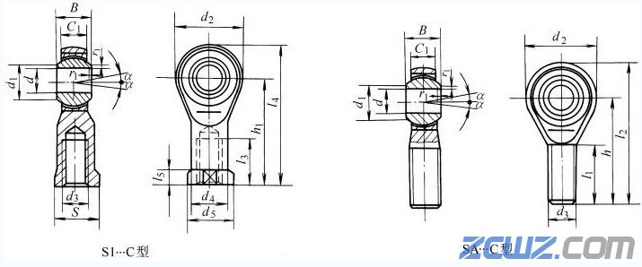 SI…C、SA…C型杆端关节轴承的结构型式和外形尺寸
